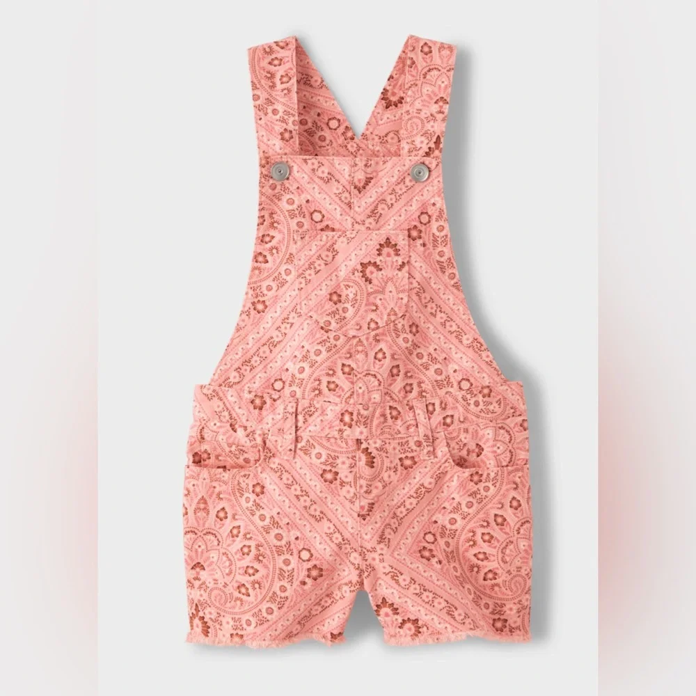 The Children's Place Girls Pink Bandana Twill Shortalls Size 16